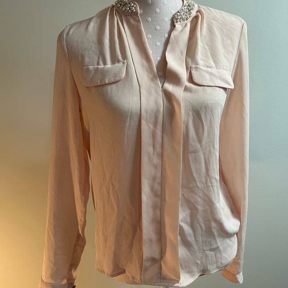 Candie's Peach Long Sleeve Buttoned Blouse with Mandarin Collar A3 - Picture 1 of 5